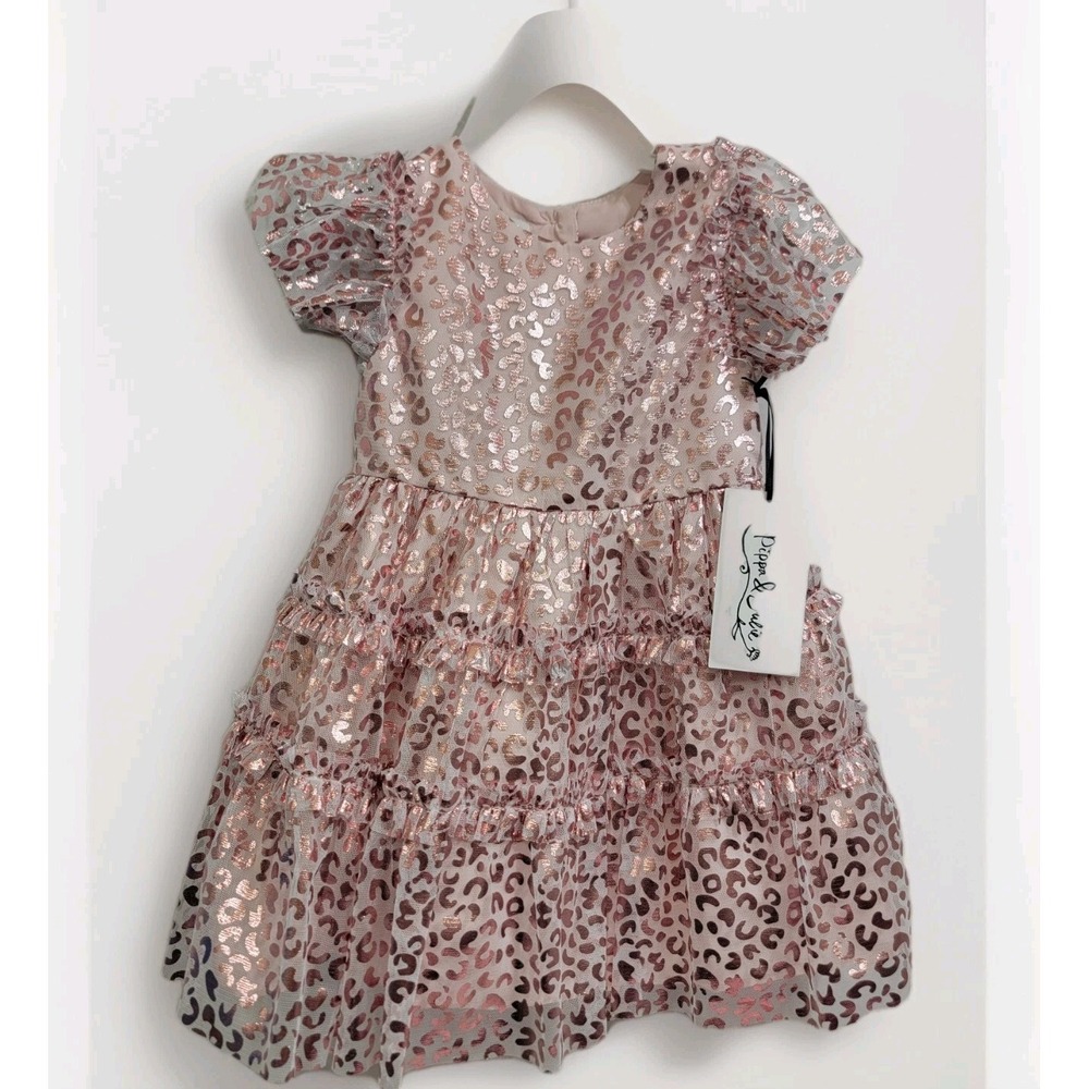 Pippa & Julie Girls Metallic Pink Cheetah‎ Animal Print Special Occasion Size 3T